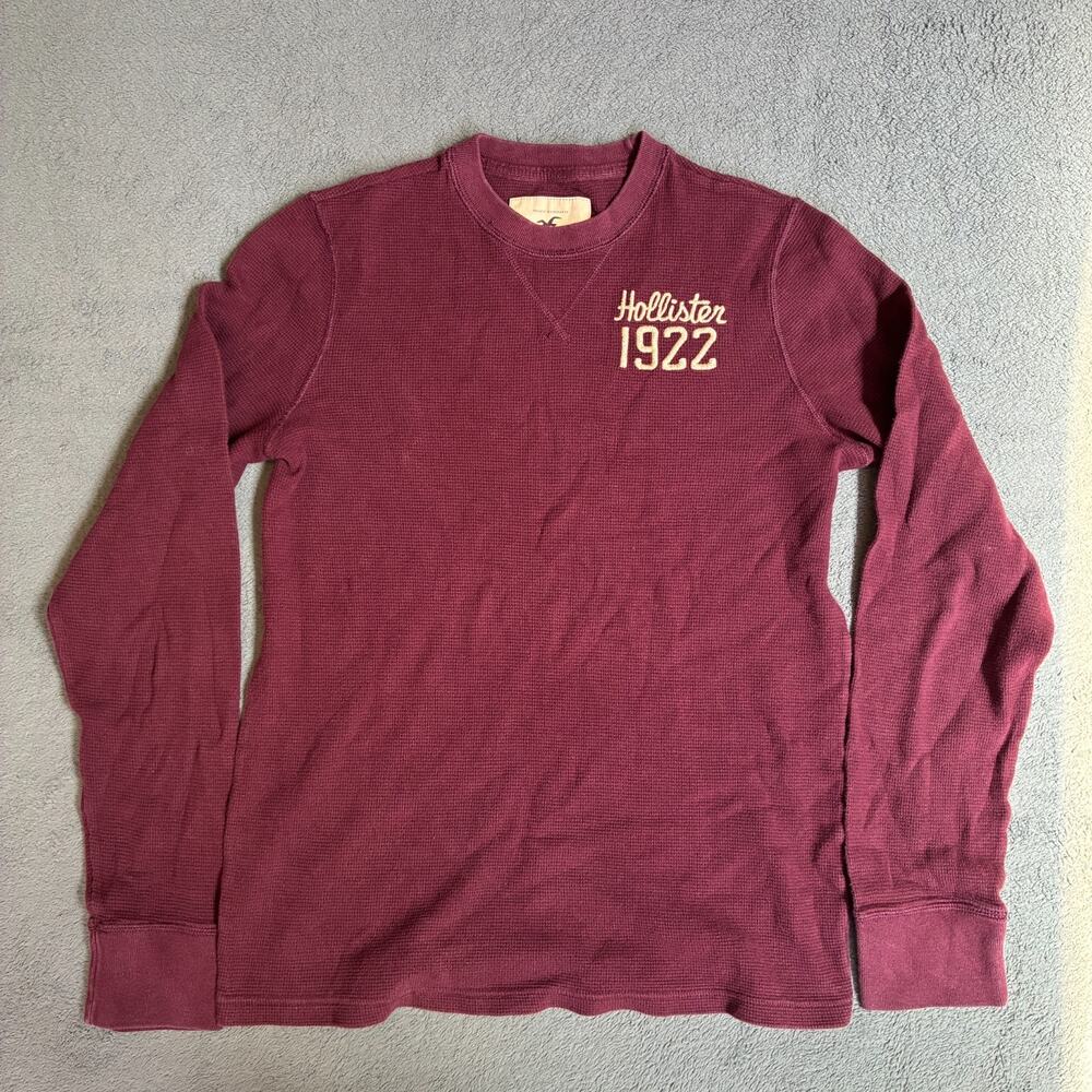 Y2K Hollister Co. Maroon Crew Waffle Knit Thermal Long Sleeve Shirt Mens Size L